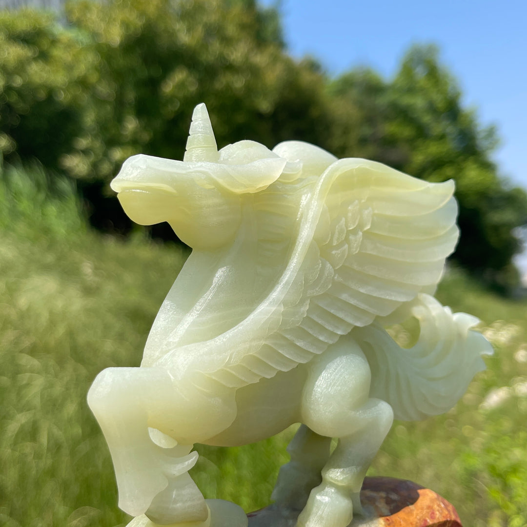 Unique,Natural Crystal Afghanistan Jade Winged Unicorn Carving