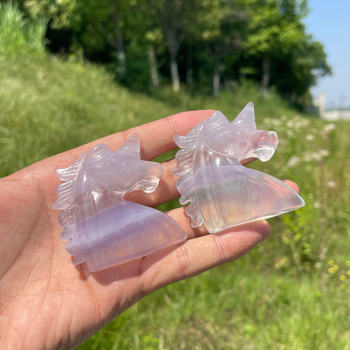 Natural Fluorite Unicorn Head Carving