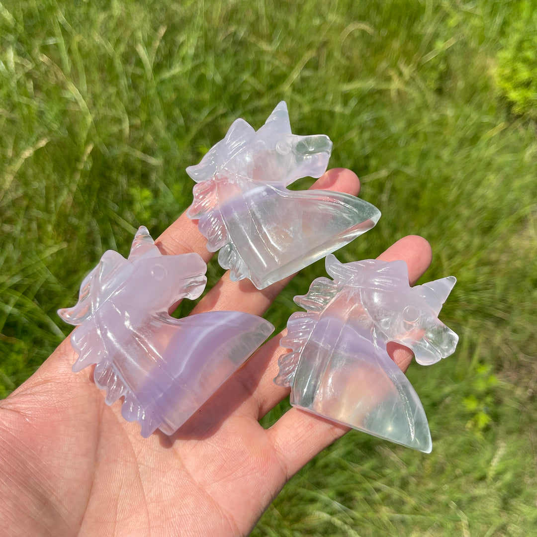 Natural Fluorite Unicorn Head Carving