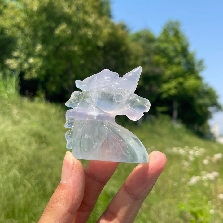 Natural Fluorite Unicorn Head Carving