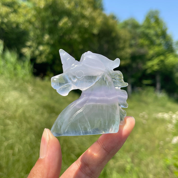 Natural Fluorite Unicorn Head Carving