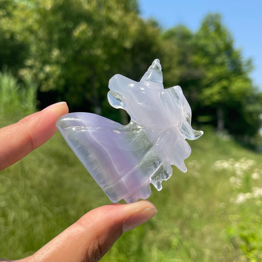 Natural Fluorite Unicorn Head Carving