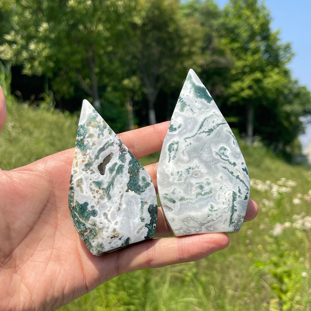A Slightly Imperfect Natural Crystal Moss Agate Teardrop