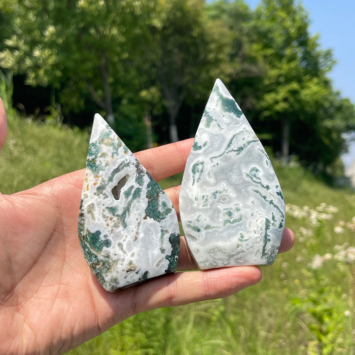 A Slightly Imperfect Natural Crystal Moss Agate Teardrop