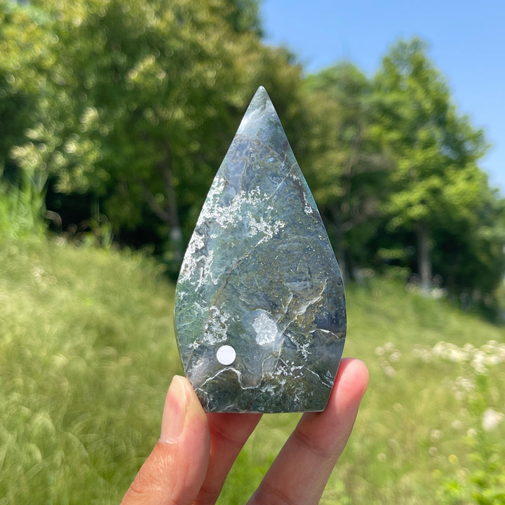 A Slightly Imperfect Natural Crystal Moss Agate Teardrop