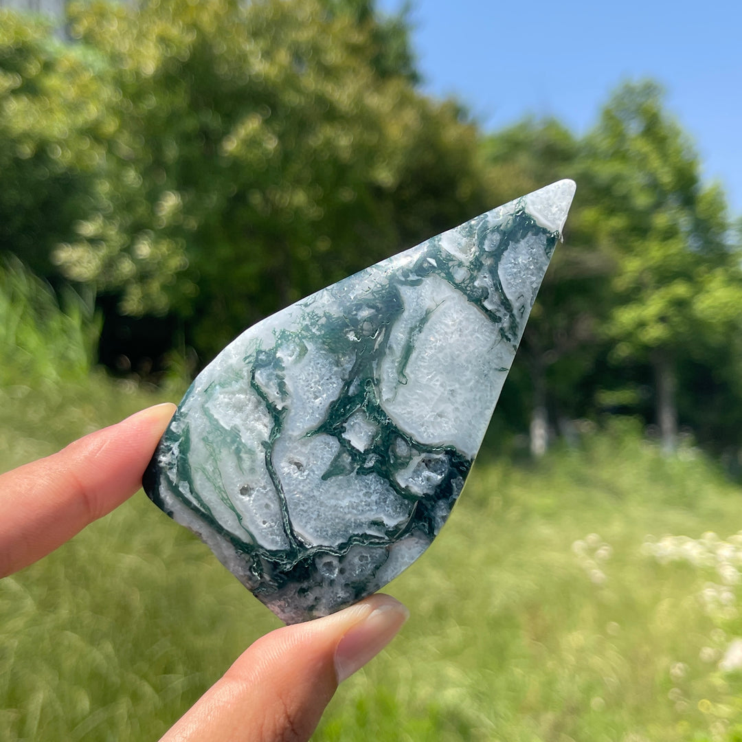A Slightly Imperfect Natural Crystal Moss Agate Teardrop