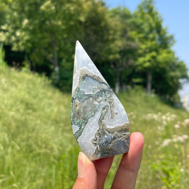 A Slightly Imperfect Natural Crystal Moss Agate Teardrop