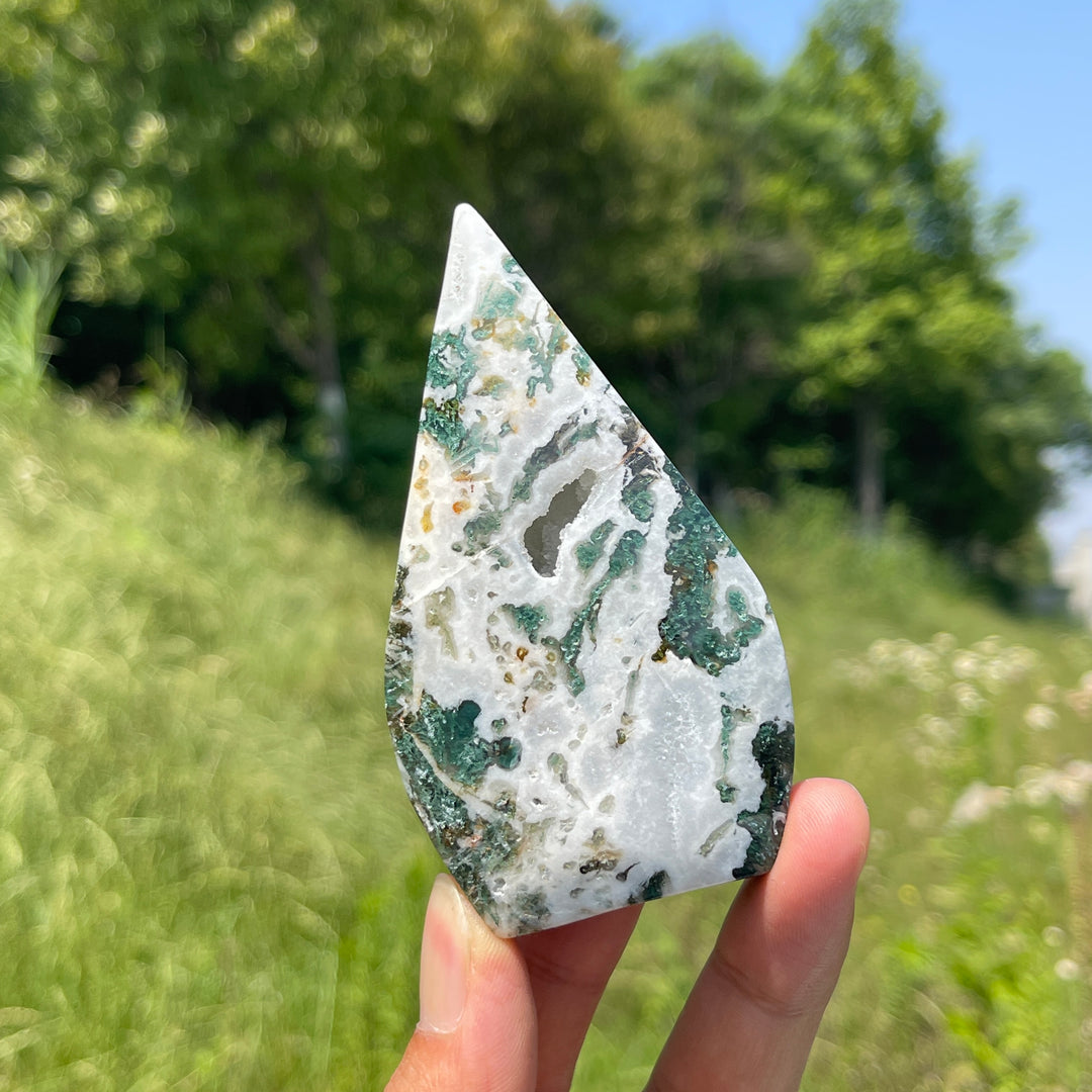 A Slightly Imperfect Natural Crystal Moss Agate Teardrop