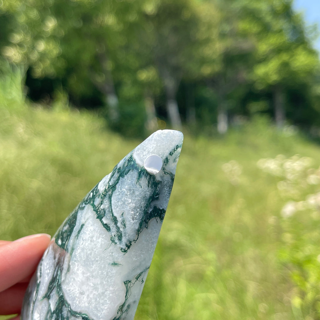 A Slightly Imperfect Natural Crystal Moss Agate Teardrop