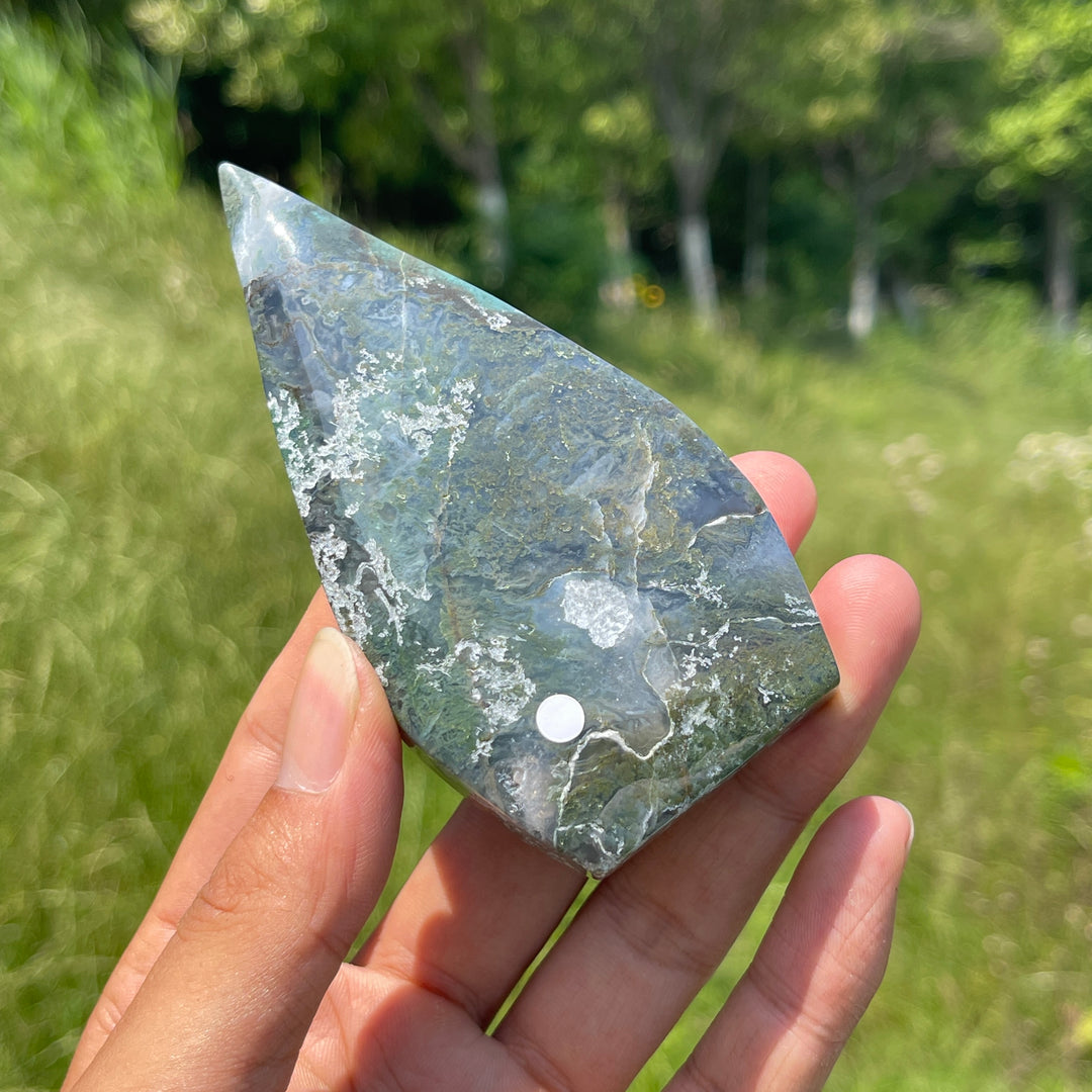 A Slightly Imperfect Natural Crystal Moss Agate Teardrop