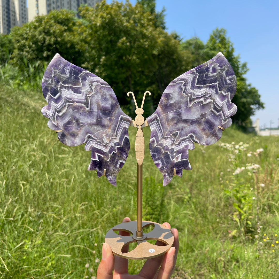 Unique,A Slightly Imperfect Natural Dream Amethyst Butterfly Wings With Stand