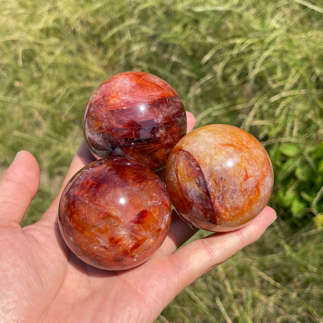 Unique,Natural Warm Fire Quartz Crystal Sphere