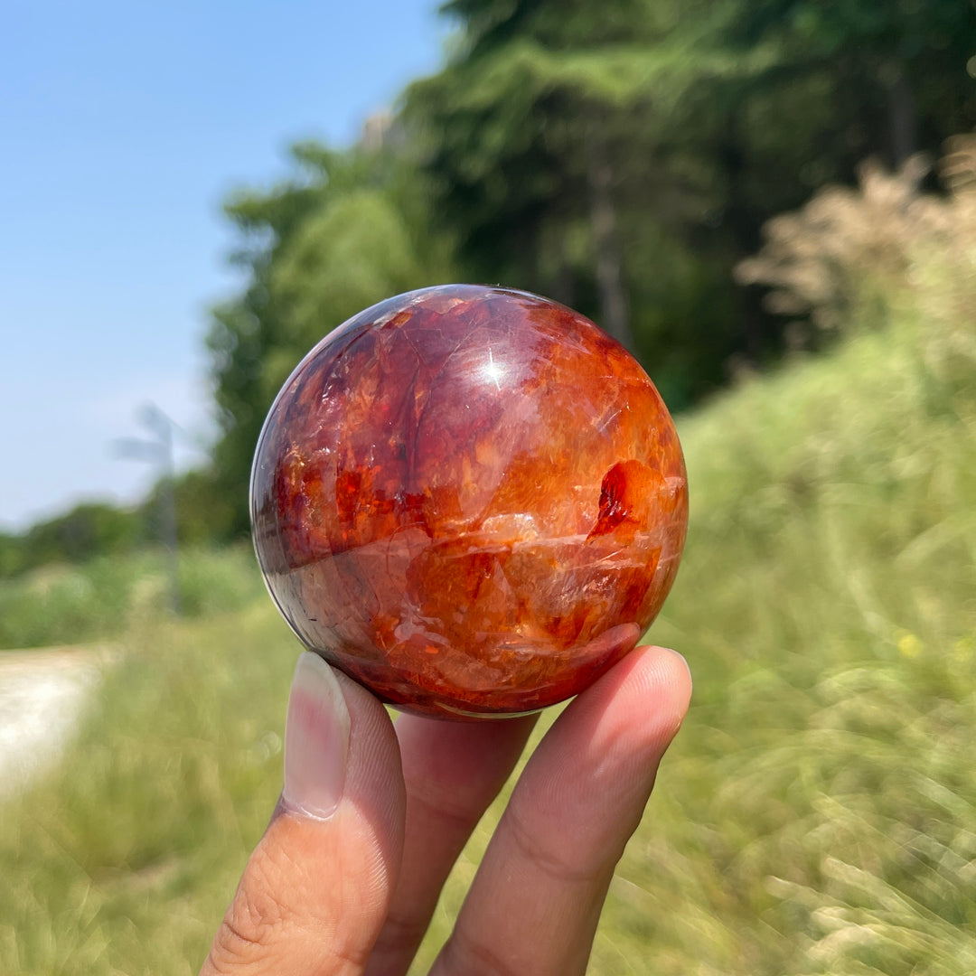 Unique,Natural Warm Fire Quartz Crystal Sphere