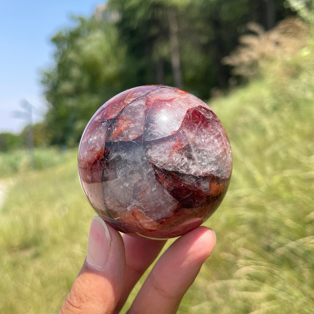Unique,Natural Warm Fire Quartz Crystal Sphere