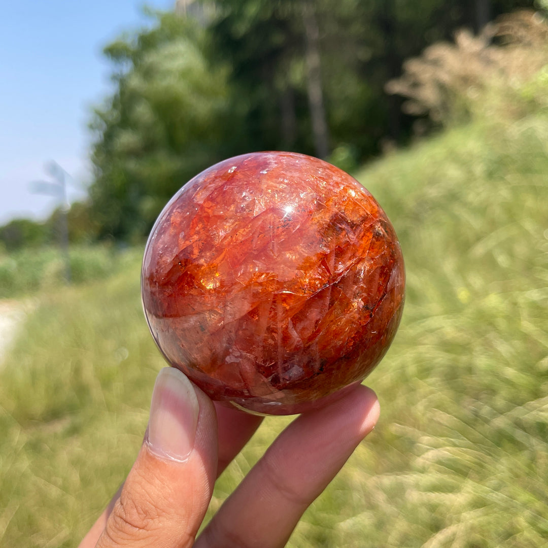 Unique,Natural Warm Fire Quartz Crystal Sphere