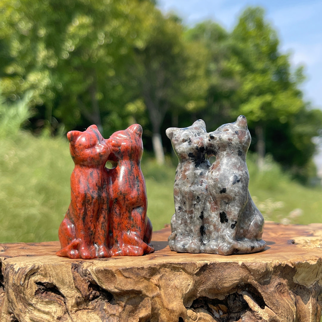 Natural Crystal Couple Cat Carving