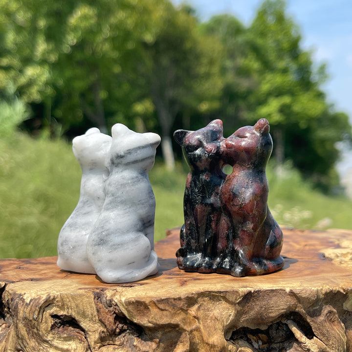 Natural Crystal Couple Cat Carving