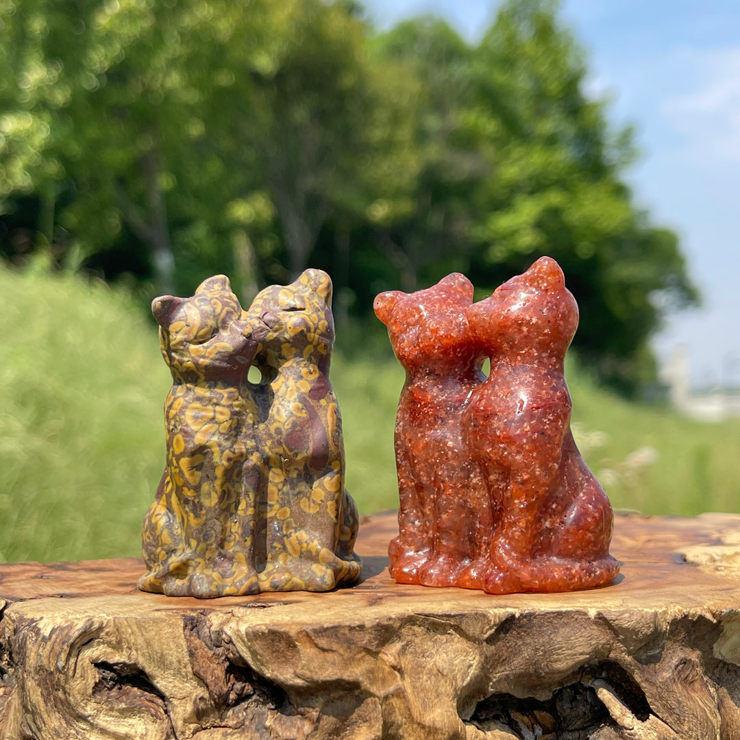 Natural Crystal Couple Cat Carving