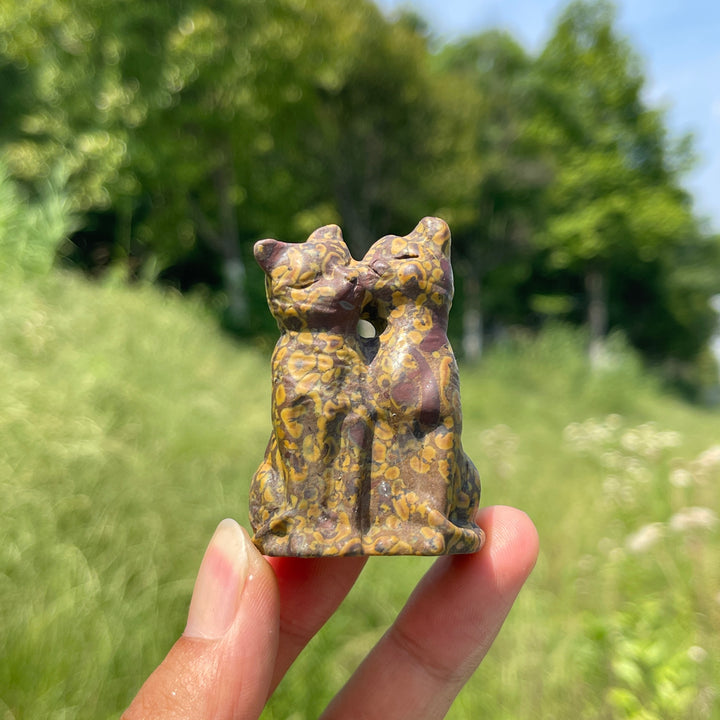 Natural Crystal Couple Cat Carving