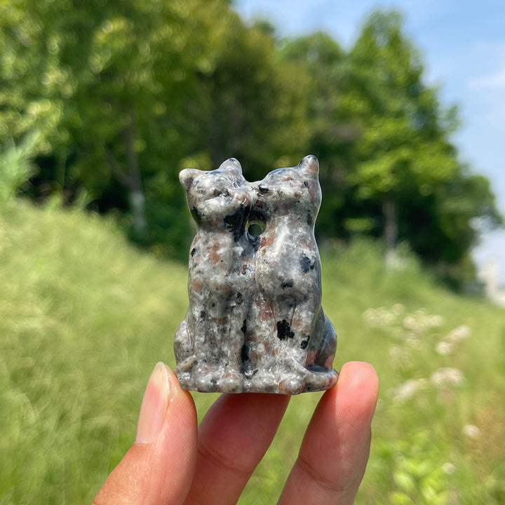 Natural Crystal Couple Cat Carving