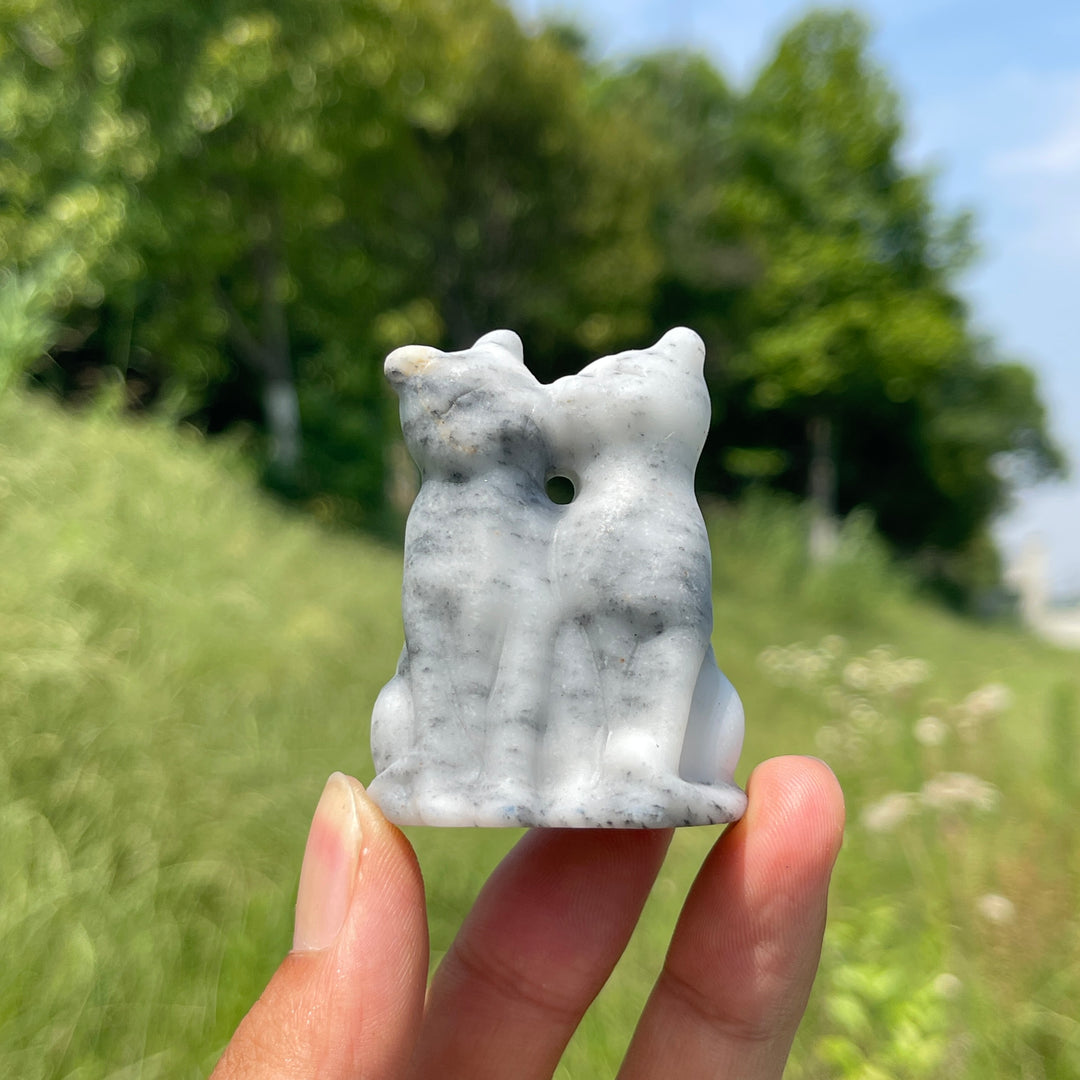 Natural Crystal Couple Cat Carving
