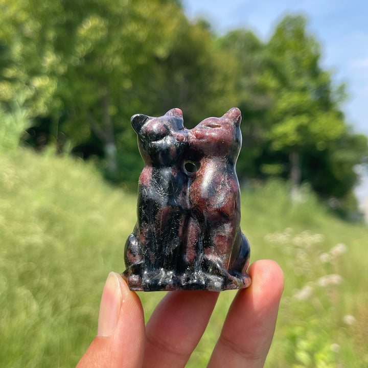 Natural Crystal Couple Cat Carving