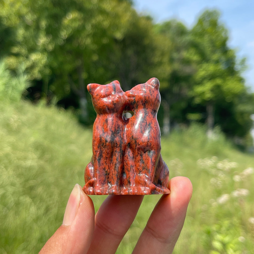 Natural Crystal Couple Cat Carving