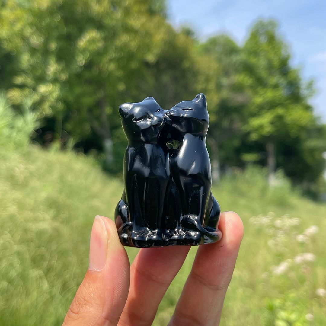 Natural Crystal Couple Cat Carving