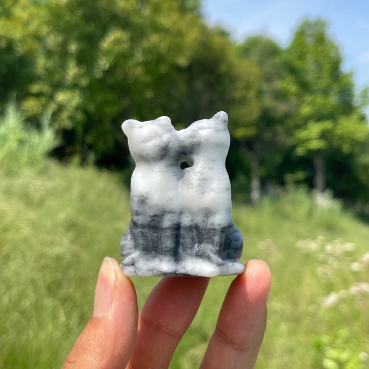Natural Crystal Couple Cat Carving