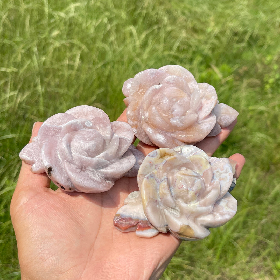 Unique,Natural Crystal Pink Amethyst Peony Flower Carving