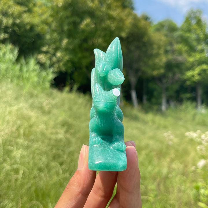 Unique,A Slightly Imperfect Natural Green Aventurine Nine-Tailed Fox Carving