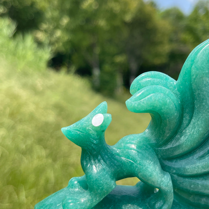 Unique,A Slightly Imperfect Natural Green Aventurine Nine-Tailed Fox Carving