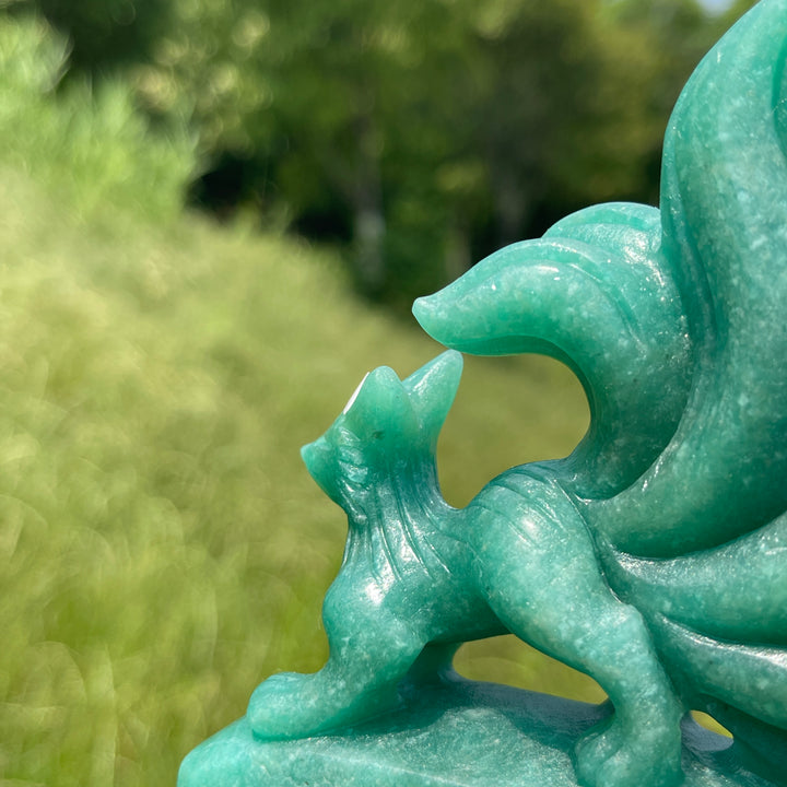 Unique,A Slightly Imperfect Natural Green Aventurine Nine-Tailed Fox Carving