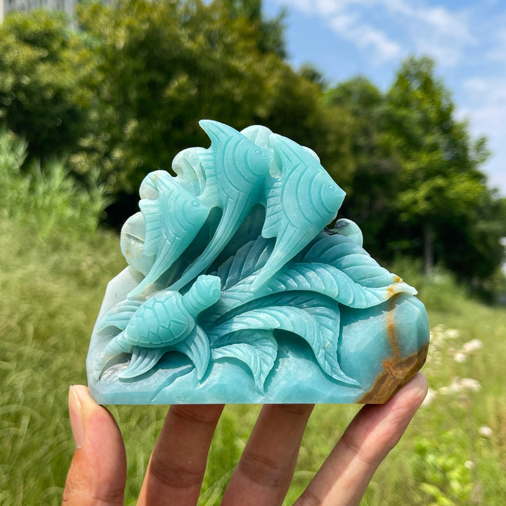 Unique,Natural Serene Blue Quartzite Underwater World Carving