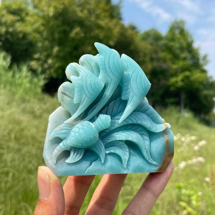 Unique,Natural Serene Blue Quartzite Underwater World Carving