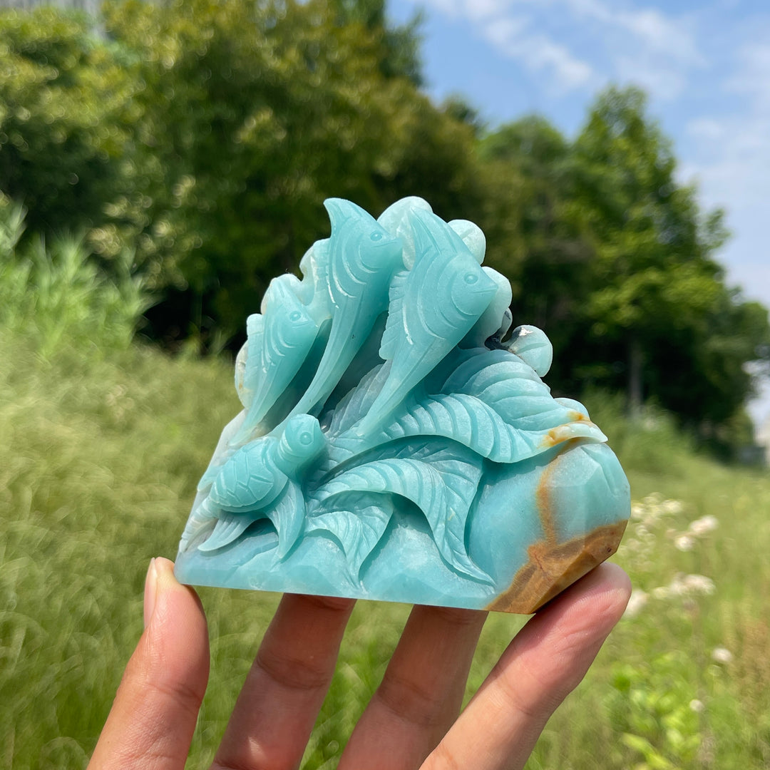 Unique,Natural Serene Blue Quartzite Underwater World Carving
