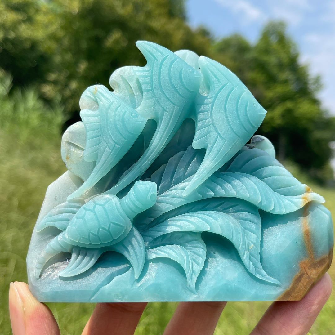 Unique,Natural Serene Blue Quartzite Underwater World Carving