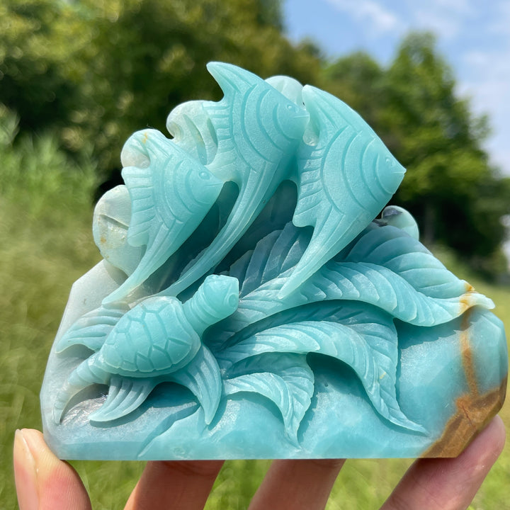 Unique,Natural Serene Blue Quartzite Underwater World Carving