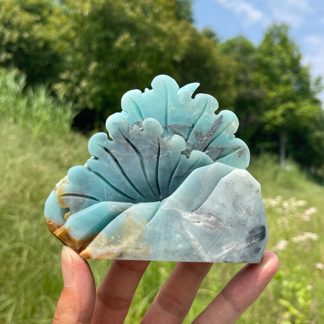 Unique,Natural Serene Blue Quartzite Underwater World Carving