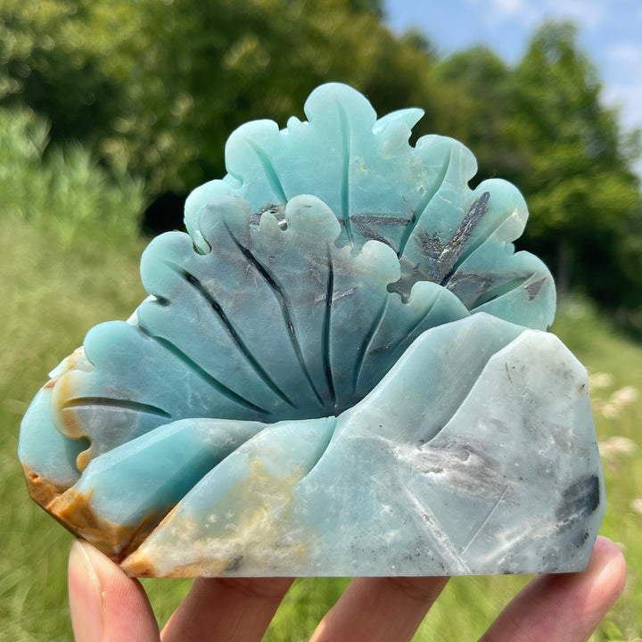 Unique,Natural Serene Blue Quartzite Underwater World Carving