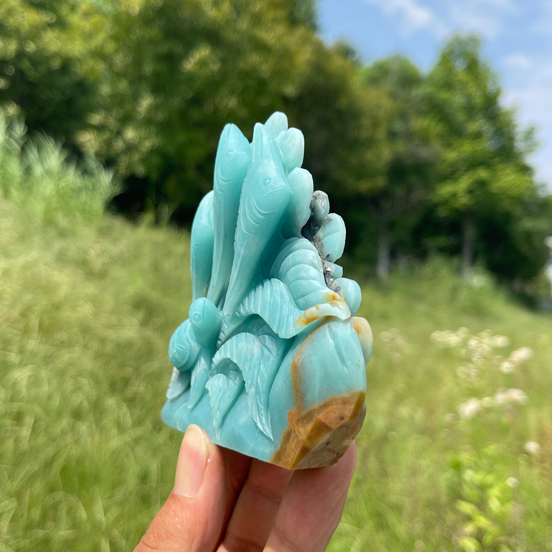 Unique,Natural Serene Blue Quartzite Underwater World Carving