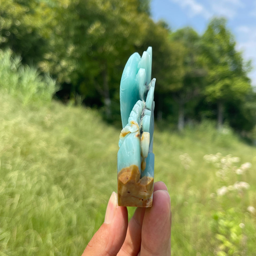 Unique,Natural Serene Blue Quartzite Underwater World Carving