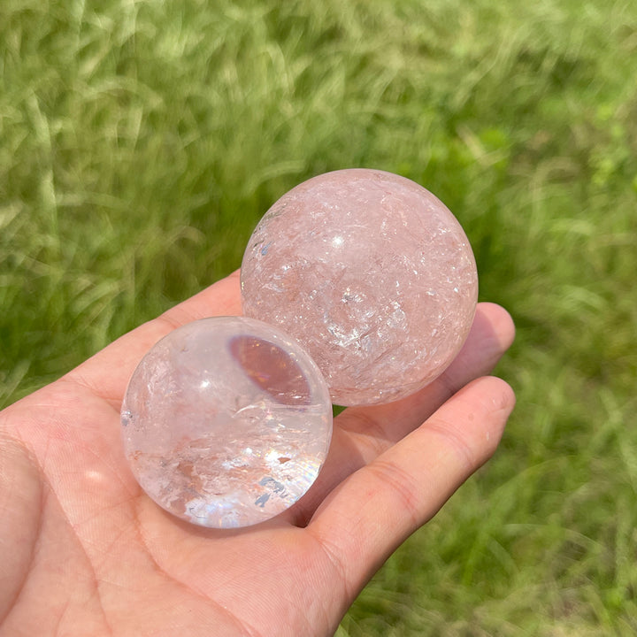 Unique,Natural Crystal Clear Quartz With Hematite Sphere