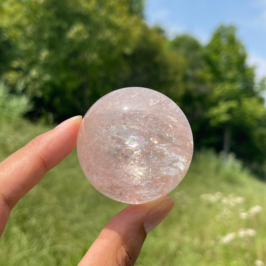 Unique,Natural Crystal Clear Quartz With Hematite Sphere