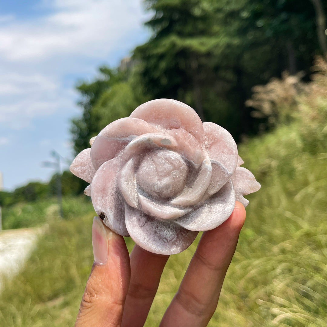 Unique,Natural Crystal Pink Amethyst Peony Flower Carving