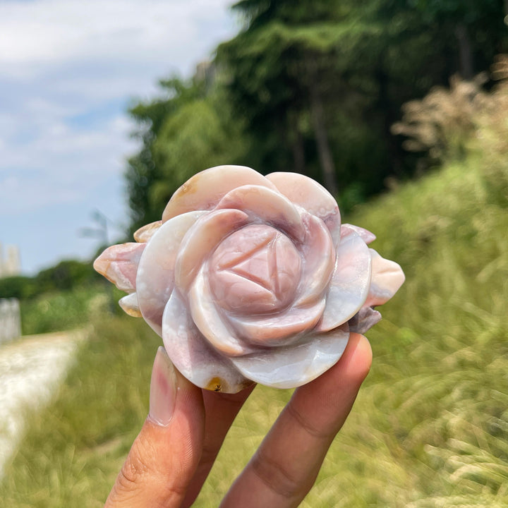 Unique,Natural Crystal Pink Amethyst Peony Flower Carving