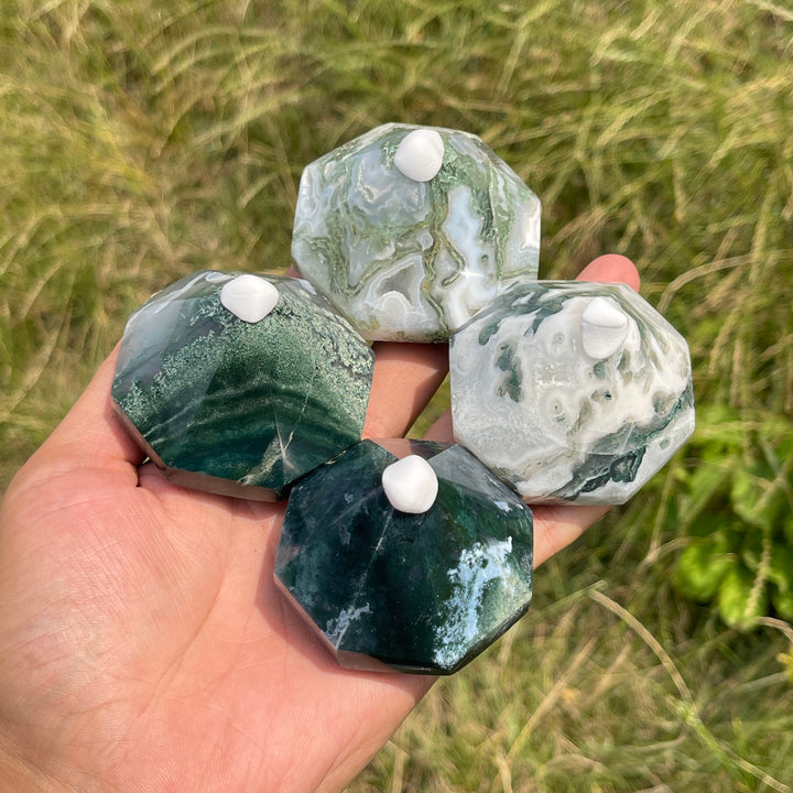 Natural Crystal Moss Agate Diamond Carving
