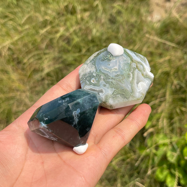 Natural Crystal Moss Agate Diamond Carving