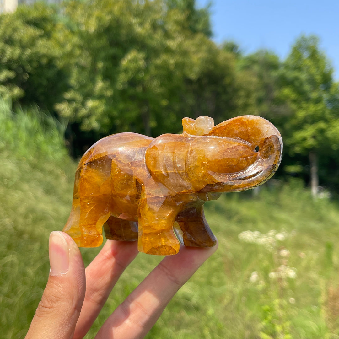 Unique,Natural Crystal Warm Golden Healer Elephant Carving