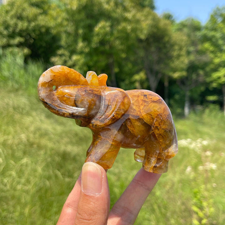 Unique,Natural Crystal Warm Golden Healer Elephant Carving